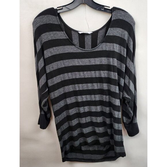 Three Dots Gray Black Striped Dolman Sleeve Scoop Neck Tunic Top Size XS - Picture 1 of 7